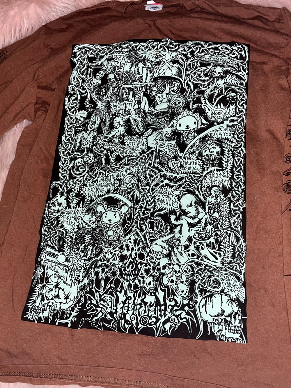 Supreme Wombat Brown Long Sleeve Tee with Black & glowing green Graphic
